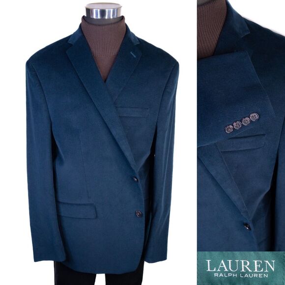 Ralph Lauren Corduroy Blazer Jacket Men 48L Navy Blue Sport Coat Elbow Patch EUC